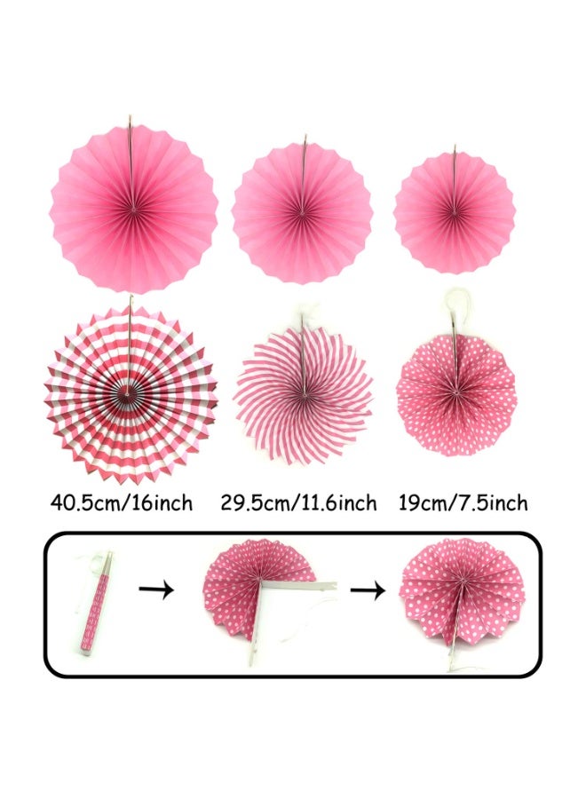 Mordely Party Decoration, 20 Pcs Pink Hanging Paper Fans, Pom Poms Flowers, Garlands String Polka Dot and Triangle Bunting Flags for Birthday Parties, Bridal Showers, Baby Showers, Wedding - Image 2